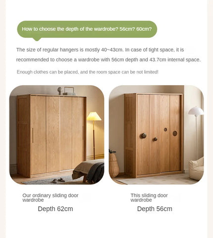 Oak, Solid Rubberwood Kids Sliding Door Wardrobe