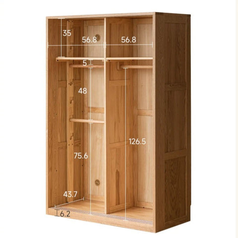 Oak, Solid Rubberwood Kids Sliding Door Wardrobe