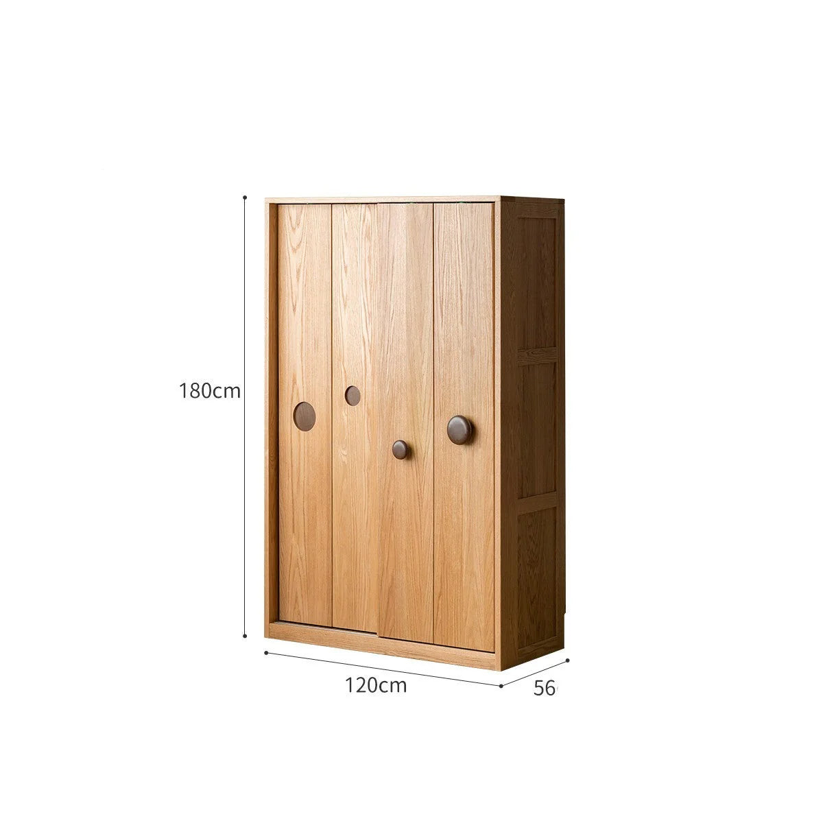 Oak, Solid Rubberwood Kids Sliding Door Wardrobe