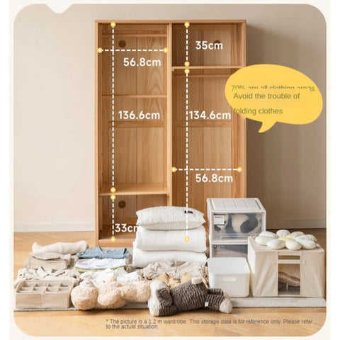 Oak, Solid Rubberwood Kids Sliding Door Wardrobe