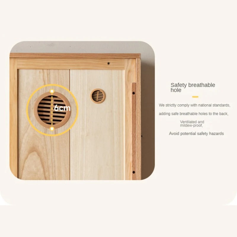 Oak, Solid Rubberwood Kids Sliding Door Wardrobe