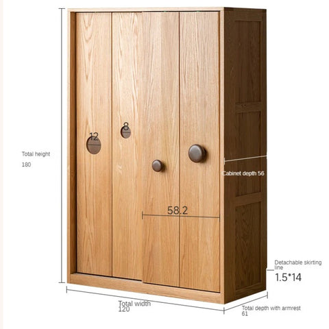 Oak, Solid Rubberwood Kids Sliding Door Wardrobe