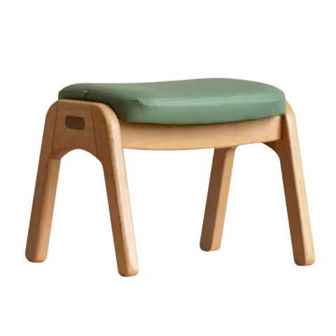 Beech Solid Wood Childrens Stool Natural Finish & Organic Leather Upholstery Durable Playroom Seating
