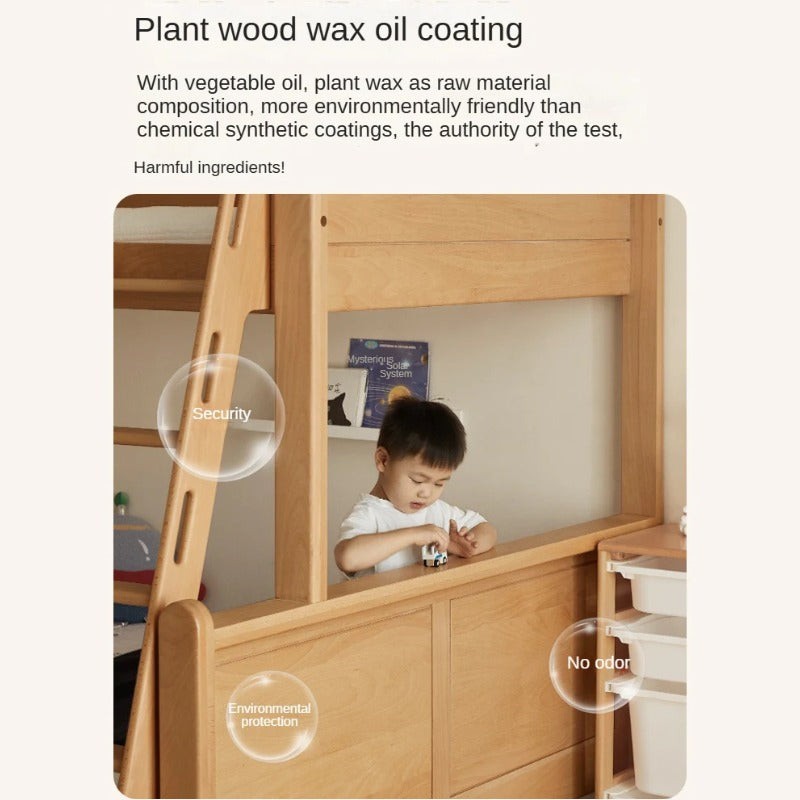 Beech Solid Wood Children's Storage Bunk Bed