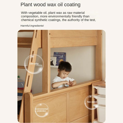 Beech Solid Wood Children's Storage Bunk Bed