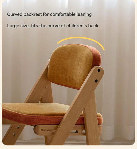 Beech Solid Wood Kids Study Chair Adjustable Ergonomic Natural Finish Washable Upholstered Seat for Study & Home Desk