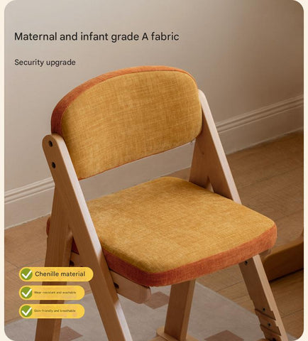 Beech Solid Wood Kids Study Chair Adjustable Ergonomic Natural Finish Washable Upholstered Seat for Study & Home Desk