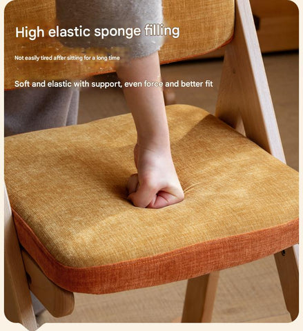 Beech Solid Wood Kids Study Chair Adjustable Ergonomic Natural Finish Washable Upholstered Seat for Study & Home Desk