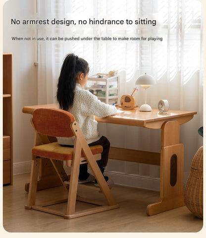 Beech Solid Wood Kids Study Chair Adjustable Ergonomic Natural Finish Washable Upholstered Seat for Study & Home Desk