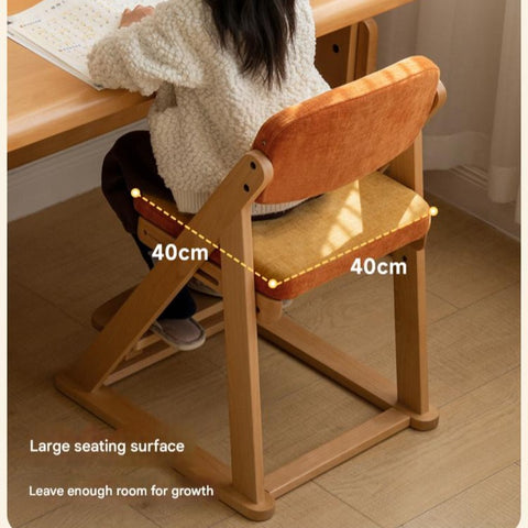 Beech Solid Wood Kids Study Chair Adjustable Ergonomic Natural Finish Washable Upholstered Seat for Study & Home Desk