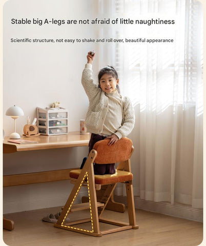 Beech Solid Wood Kids Study Chair Adjustable Ergonomic Natural Finish Washable Upholstered Seat for Study & Home Desk