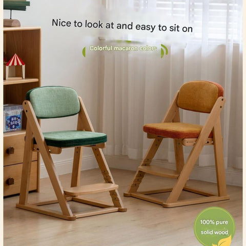 Beech Solid Wood Kids Study Chair Adjustable Ergonomic Natural Finish Washable Upholstered Seat for Study & Home Desk