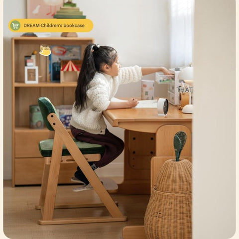 Beech Solid Wood Kids Study Chair Adjustable Ergonomic Natural Finish Washable Upholstered Seat for Study & Home Desk