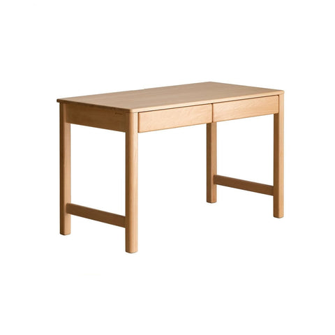Beech Solid Wood Childrens Study Desk Natural Finish Minimalist Writing Desk with Storage & Shelves