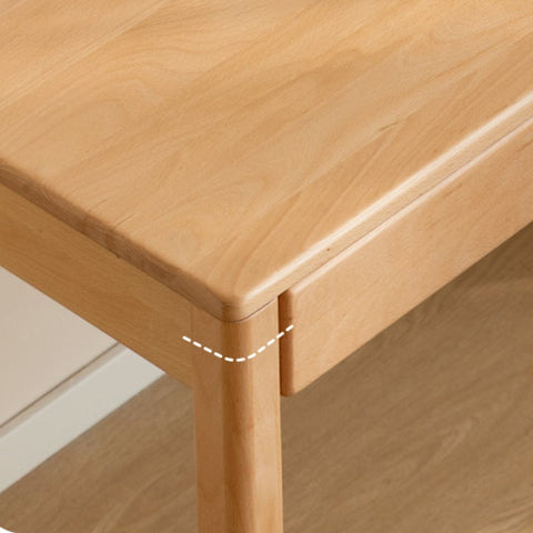 Beech Solid Wood Childrens Study Desk Natural Finish Minimalist Writing Desk with Storage & Shelves