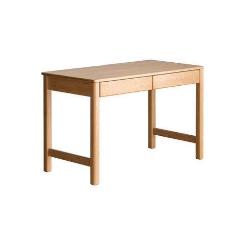 Beech Solid Wood Childrens Study Desk Natural Finish Minimalist Writing Desk with Storage & Shelves