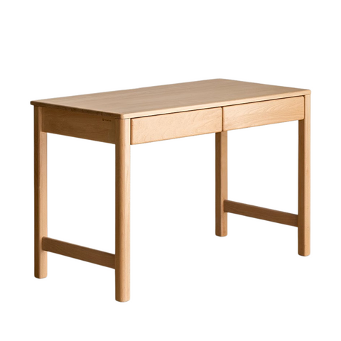Beech Solid Wood Childrens Study Desk Natural Finish Minimalist Writing Desk with Storage & Shelves