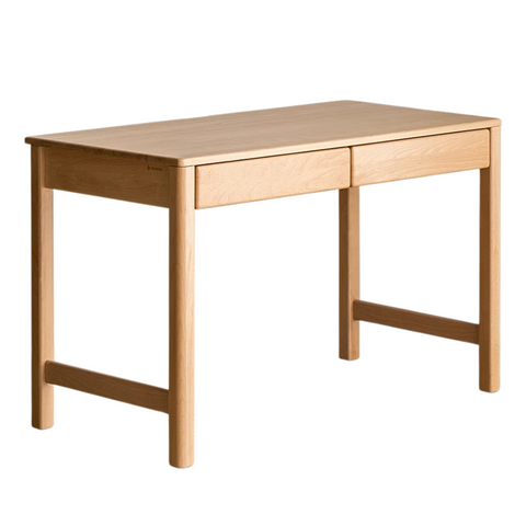 Beech Solid Wood Childrens Study Desk Natural Finish Minimalist Writing Desk with Storage & Shelves