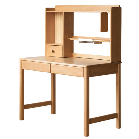 Beech Solid Wood Childrens Study Desk Natural Finish Minimalist Writing Desk with Storage & Shelves