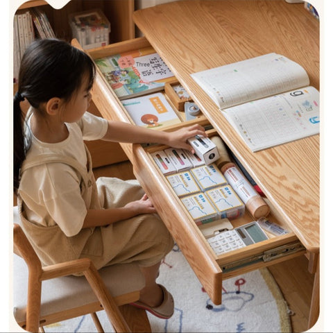 Oak Beech Solid Wood Children Study Desk & Bookshelf Integrated Natural Finish Eco Friendly