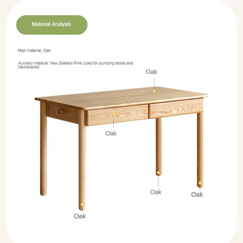 Oak Beech Solid Wood Children Study Desk & Bookshelf Integrated Natural Finish Eco Friendly