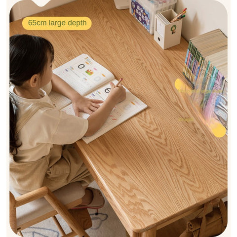 Oak Beech Solid Wood Children Study Desk & Bookshelf Integrated Natural Finish Eco Friendly