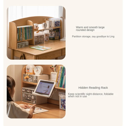 Oak Beech Solid Wood Children Study Desk & Bookshelf Integrated Natural Finish Eco Friendly
