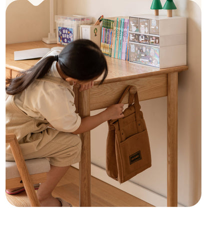 Oak Beech Solid Wood Children Study Desk & Bookshelf Integrated Natural Finish Eco Friendly
