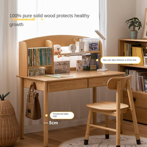 Oak Beech Solid Wood Children Study Desk & Bookshelf Integrated Natural Finish Eco Friendly