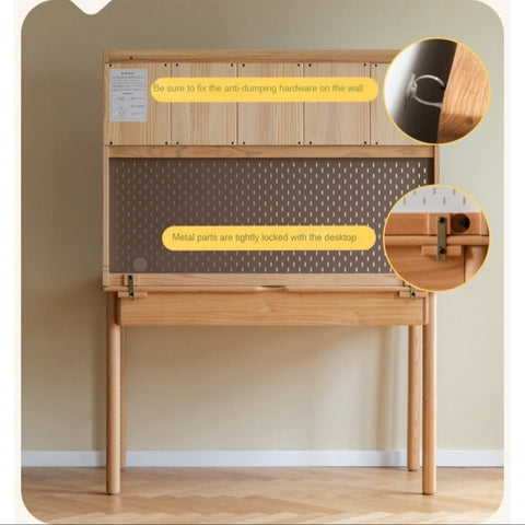 Oak Beech Solid Wood Children Study Desk & Bookshelf Integrated Natural Finish Eco Friendly
