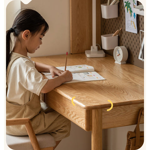 Oak Beech Solid Wood Children Study Desk & Bookshelf Integrated Natural Finish Eco Friendly