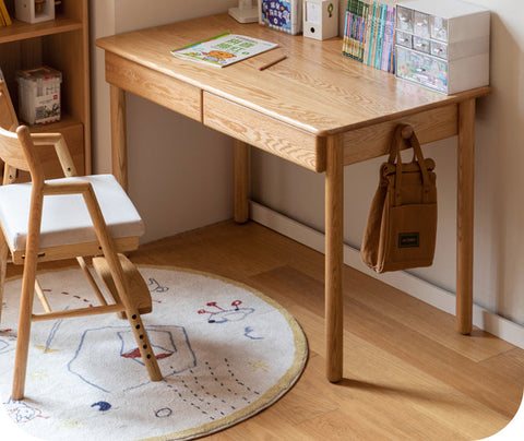 Oak Beech Solid Wood Children Study Desk & Bookshelf Integrated Natural Finish Eco Friendly