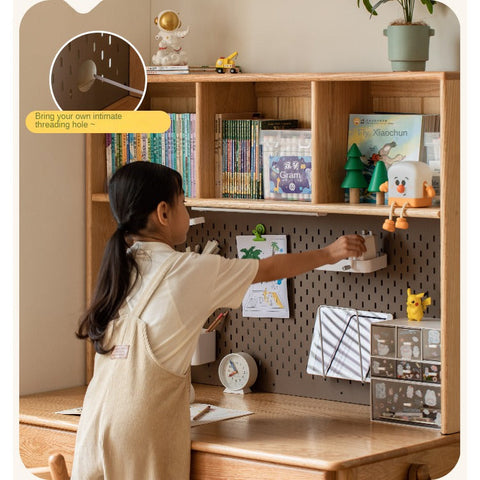 Oak Beech Solid Wood Children Study Desk & Bookshelf Integrated Natural Finish Eco Friendly