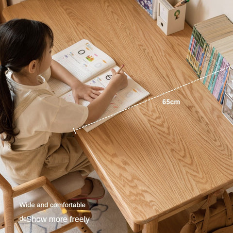 Oak Beech Solid Wood Children Study Desk & Bookshelf Integrated Natural Finish Eco Friendly