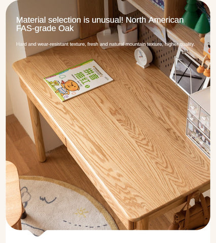 Oak Beech Solid Wood Children Study Desk & Bookshelf Integrated Natural Finish Eco Friendly