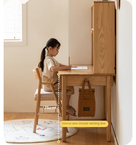 Oak Beech Solid Wood Children Study Desk & Bookshelf Integrated Natural Finish Eco Friendly