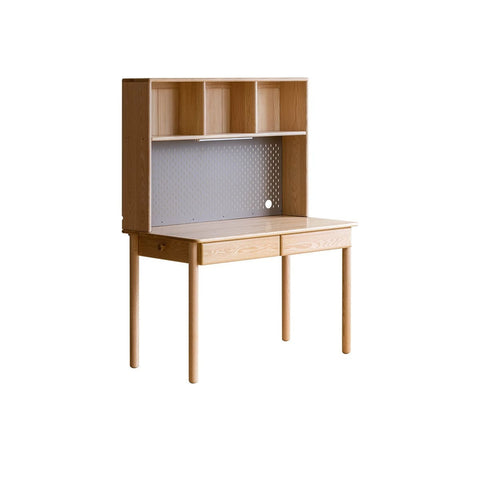 Oak Beech Solid Wood Children Study Desk & Bookshelf Integrated Natural Finish Eco Friendly