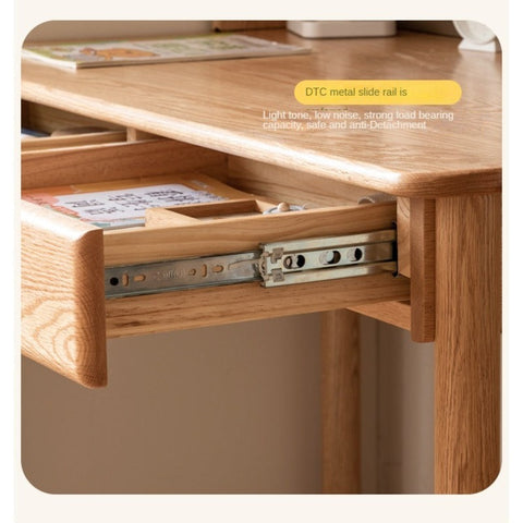 Oak Beech Solid Wood Children Study Desk & Bookshelf Integrated Natural Finish Eco Friendly