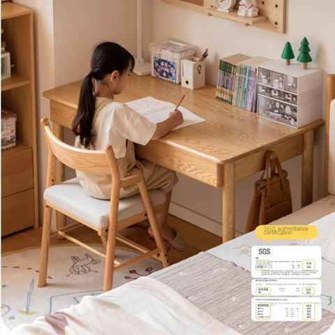 Oak Beech Solid Wood Children Study Desk & Bookshelf Integrated Natural Finish Eco Friendly