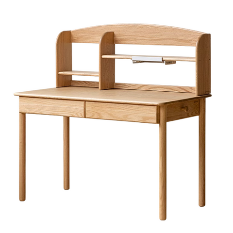Oak Beech Solid Wood Children Study Desk & Bookshelf Integrated Natural Finish Eco Friendly