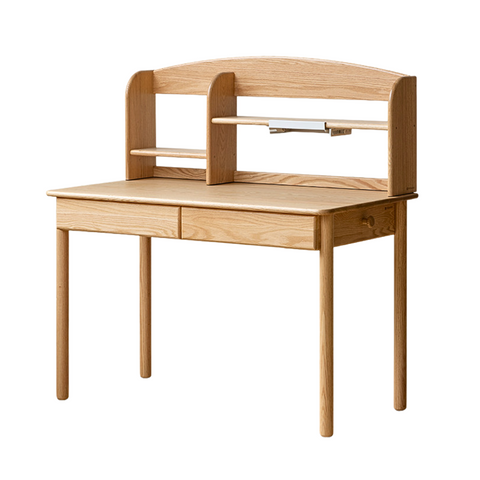 Oak Beech Solid Wood Children Study Desk & Bookshelf Integrated Natural Finish Eco Friendly