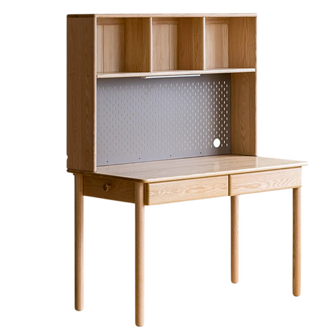 Oak Beech Solid Wood Children Study Desk & Bookshelf Integrated Natural Finish Eco Friendly