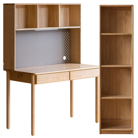 Oak Beech Solid Wood Children Study Desk & Bookshelf Integrated Natural Finish Eco Friendly