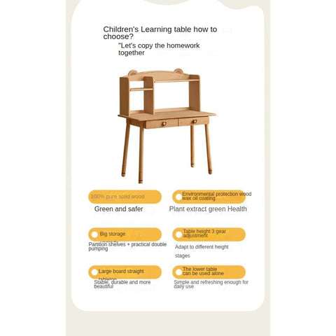 Beech, Oak Solid Wood Children's Study Table