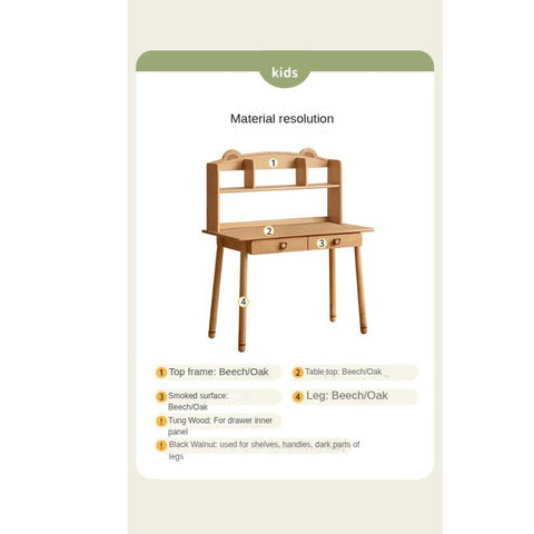 Beech, Oak Solid Wood Children's Study Table