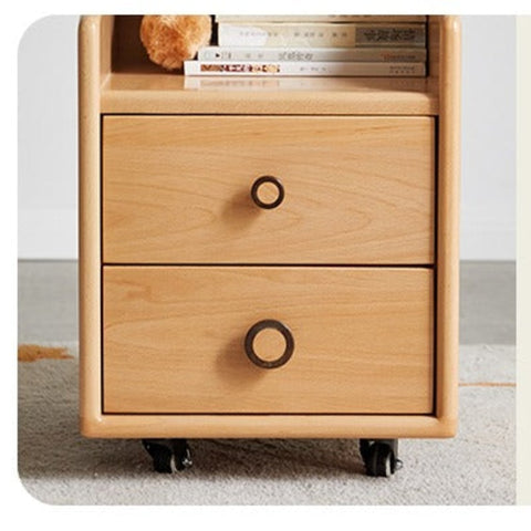 Beech Solid Wood Adjustable Study Table for Children Cookie Color Kids Writing Desk with Storage & Wheels