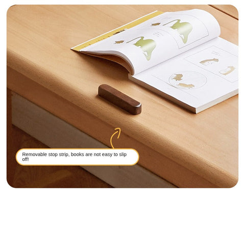 Beech Solid Wood Adjustable Study Table for Children Cookie Color Kids Writing Desk with Storage & Wheels