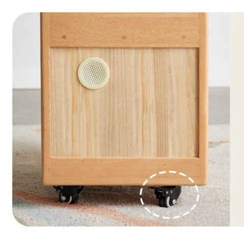 Beech Solid Wood Adjustable Study Table for Children Cookie Color Kids Writing Desk with Storage & Wheels