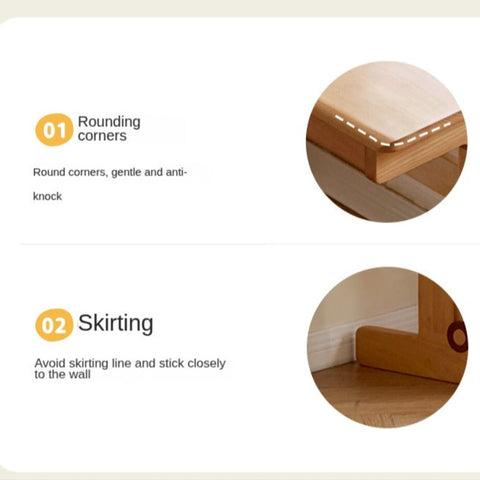 Beech Solid Wood Adjustable Study Table for Children Cookie Color Kids Writing Desk with Storage & Wheels