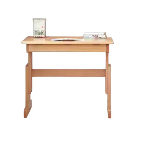 Beech Solid Wood Adjustable Study Table for Children Cookie Color Kids Writing Desk with Storage & Wheels